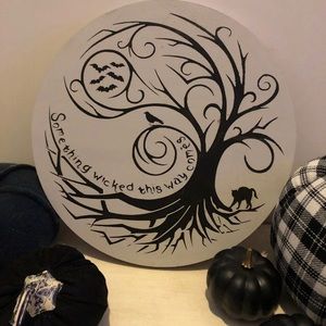 Spooky Tree Something Wicked wood Round sign